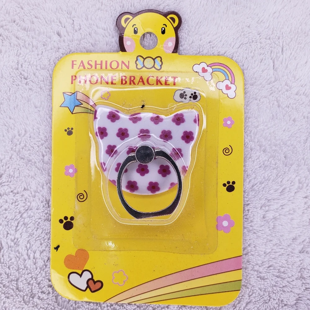 Cute Cat Ear Phone Ring Holder - Purple Floral